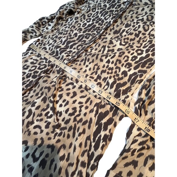 Chaser Leopard Print Short Romper Snaps Cinch Waist Long Sleeve Black Cream XS - Picture 8 of 16